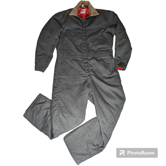 Walls Blizzard Pruf Insulated Coveralls Mens Sz L Green Gray Red Zip Up Vintage - Picture 1 of 16